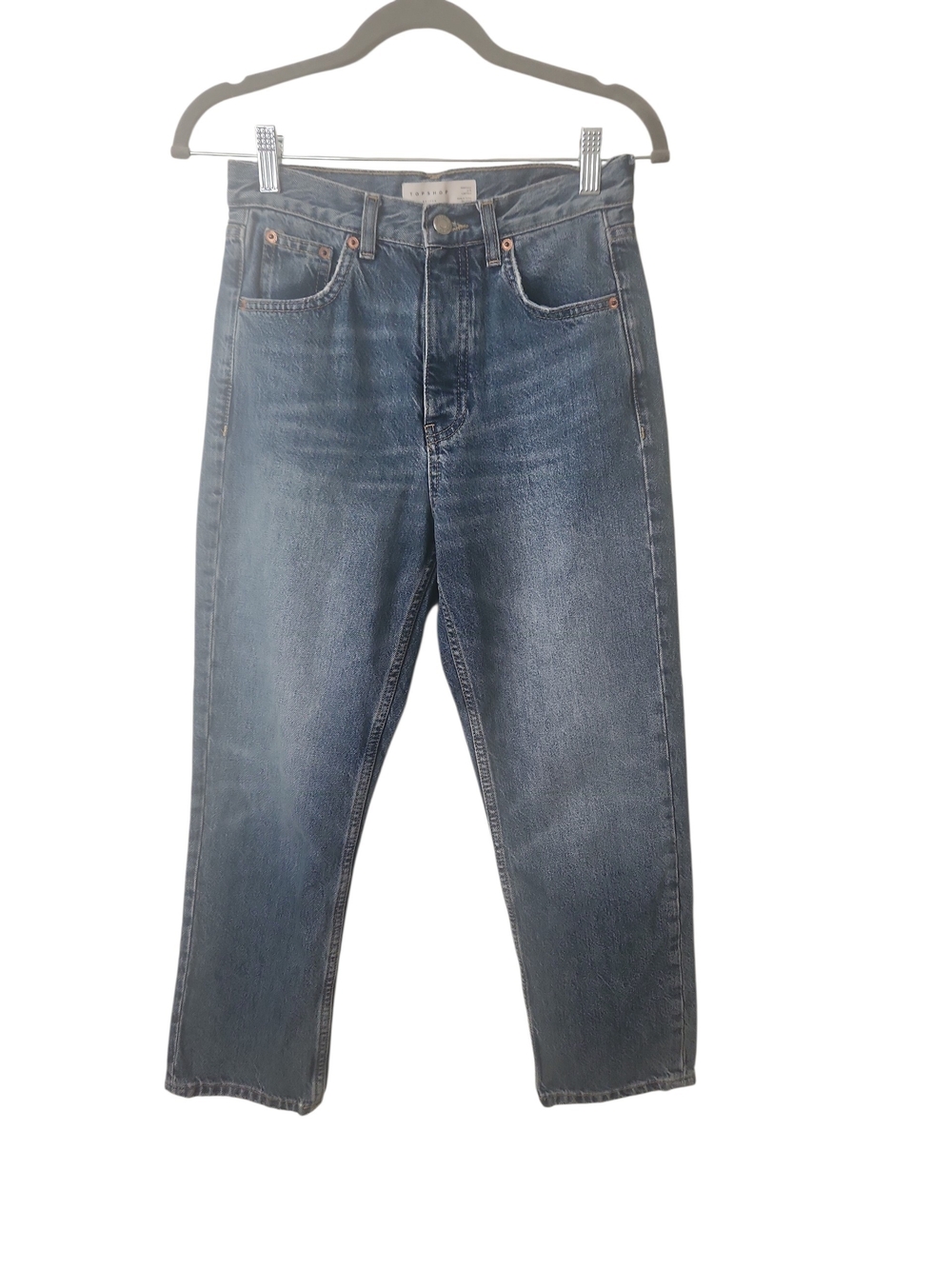 Top Shop Women's High-Rise Button-Fly Mom Straight-Leg Jeans Size 25X30
